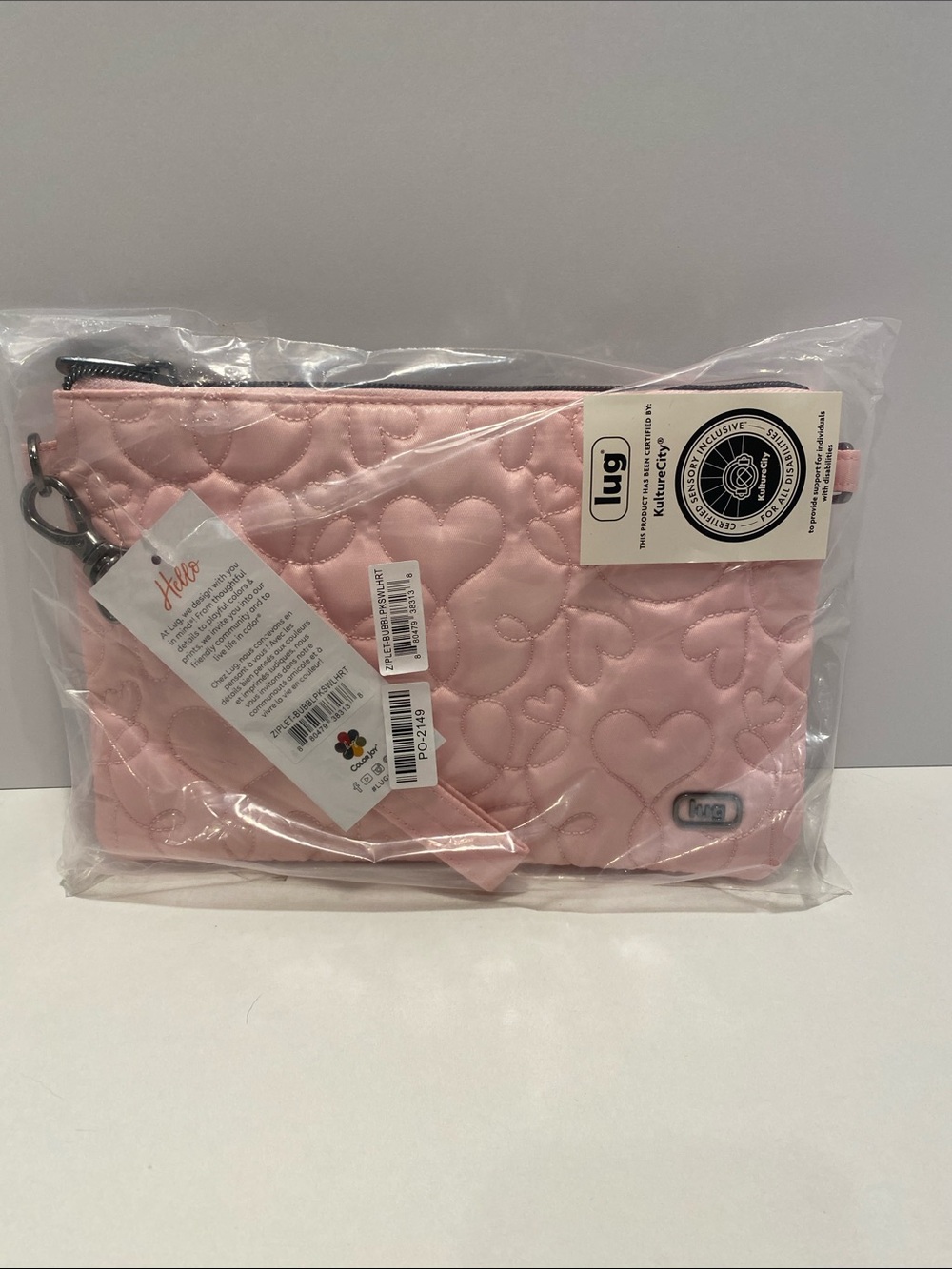 lug Ziplet Bubble Pink Swirl Heart Wristlet Clutch. NWT
